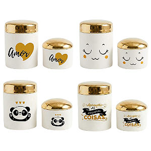 Conjunto com 2 Potes Multiuso com Tampa Cerâmica Estampada