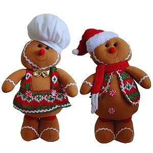 Casal de Bonecos Biscoito Ginger Natalinos em Pé 40cm Para Decoração.