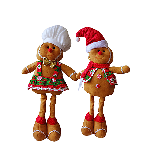 Casal de Bonecos Natalinos Ginger Biscoito Com Pernas Retrateis 65cm.