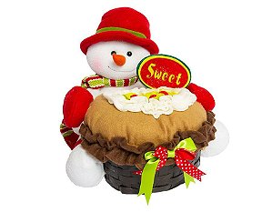 Porta Biscoitos  Panetones Natal Cesto Boneco de Neve 30cm - Super Saldão.