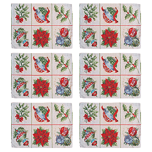 Jogo Americano Natalino 6 Peças Tecido Gobelin Símbolos de Natal 46x33cm