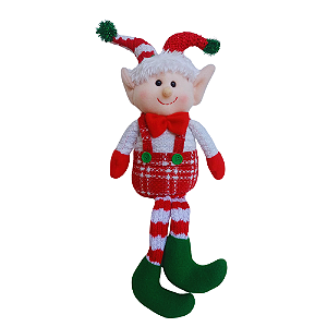 Boneco Natalino Elfo Menino Decorativo 50cm Sentado Pernas Moles.