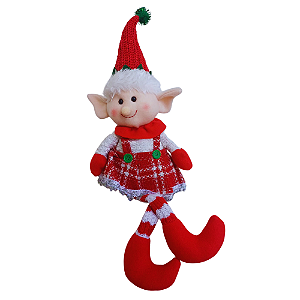 Boneco Natalino Elfo Menina Decorativo 50cm Sentado Pernas Moles.