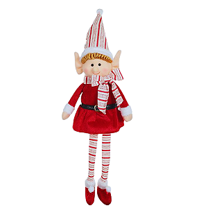 Boneco Natalino Elfo Sentado 52cm Perna Mole Enfeite Decorativo.