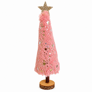 Árvore de Natal Rosa Com Estrela 29cm 10 Leds Decoração Natalina