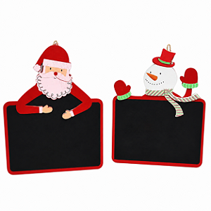 Jogo Com 2 Quadros Negros Natalinos 19cm Papai Noel e Boneco de Neve