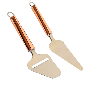 Kit com 2 Espátulas Fatiadoras Para Queijo e Bolo Aço Inox Rose Gold