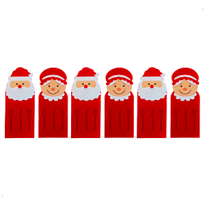Jogo com 6 Porta Talheres de Natal Papai e Mamãe Noel Feltro 23x10cm