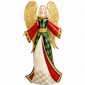 Enfeite Anjo com os Braços Abertos 38cm Decoração de Metal Resina e Madrepérola
