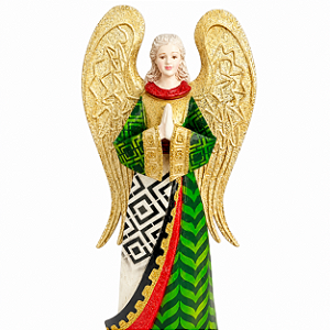 Enfeite Anjo com as Mãos Postas 38cm Decoração de Metal Resina e Madrepérola