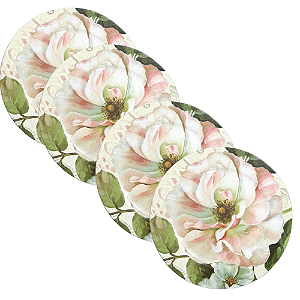 Jogo com 4 Sousplats Estampa Flor Magnolia  Ø33cm