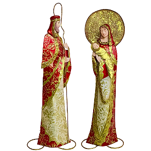 Enfeite Sagrada Família 2 Peças 54,5cm Decoração Natalina de Metal Resina e Madrepérola