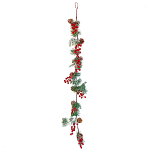 Festão Natalino Verde Nevado Decorado Com Pinhas / Berry 1.25M