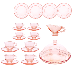 Aparelho para Chá Café Sobremesas 22 Peças Cristal Rosa - Pear Wolff