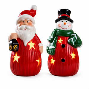 Boneco Natalino de Cerâmica com Luz Led Branco Quente 14,7cm