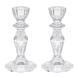 Jogo com 2 Castiçais Lola de Vidro Trabalhado Transparente 4x7,5x11cm