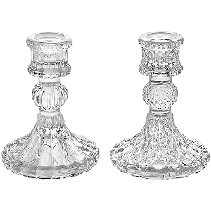 Jogo com 2 Castiçais Daly de Vidro Trabalhado Transparente 3,5x8x10,2cm