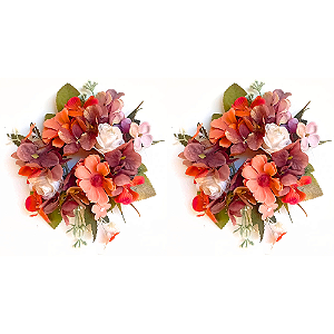 Guirlandas Bobeches Para Castiçais Ø18cm com Folhagens e Flores Hortênsias Camelhas e Mini Margaridas