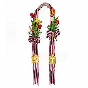 Enfeite de Porta Escapulário Dupla Face Guirlanda Páscoa Casinha com Luz