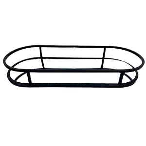Bandeja Espelhada Oval Metal Preto Multiuso 45x25cm