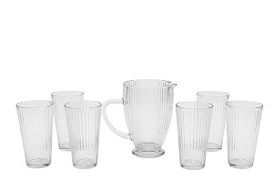 Jogo Jarra 1000ml e 6 Copos 475ml Prisma Vidro Canelado