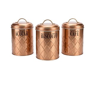 Trio Latas Mantimentos Café - Açúcar - Biscoito 1100ml Retrô