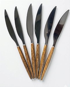 Jogo 6 Facas Aço Inox Prata Cabo Slim Tipo Madeira