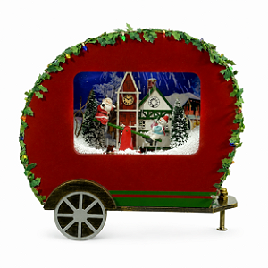 Enfeite Trailer com Cenário Natalino Decoração com Luz Som e Movimento Bivolt
