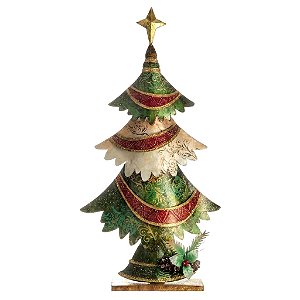 Árvore de Natal Decorativa 63,5cm Metal com Folha de Ouro Glitter e Madrepérola
