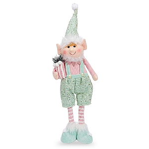 Boneco de Natal Elfo Menino em Pé Rosa e Verde 53cm
