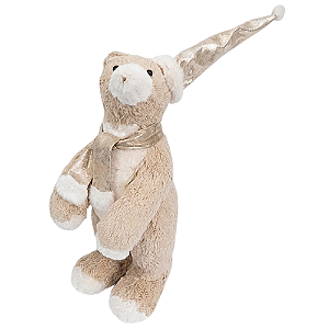 Boneco de Natal Urso em Pé Sisal Bege e Dourado 46x23x18cm