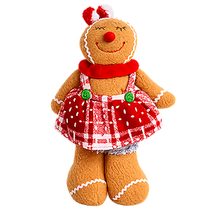 Boneco de Natal Gingerbread Menina em Pé Enfeite Natalino 32cm