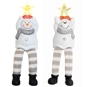 Boneco Natalino de Cerâmica com Luz e Pernas Moles Enfeite de Natal 19,7cm