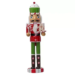 Enfeite Natalino Boneco Soldado Quebra Nozes Doceiro 38cm Madeira Boca Articulável