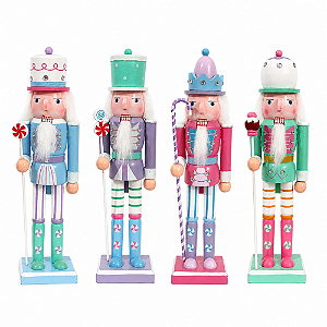 Boneco Soldado Quebra Nozes Natalino Candy de Madeira 30cm