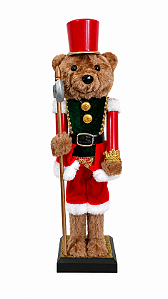 Boneco Urso Quebra Nozes Enfeite Natalino de Madeira e Pelúcia 40cm