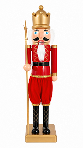 Boneco Soldado Quebra Nozes Enfeite Natalino de Madeira 82cm