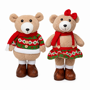Boneco de Natal Urso ou Ursa 40x22x15cm Decoração Natalina