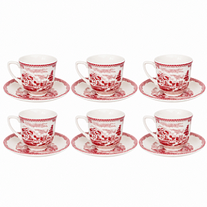 Jogo de Xícaras com Pires Louça Inglesa Linha Johnson Bros Rosa 80ml