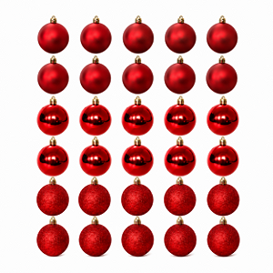 Jogo com 24 Bolas de Natal 5cm Vermelhas Brilho Fosco Glitter