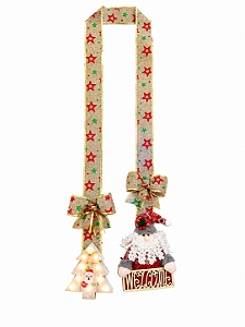 Escapulário de Porta Natalino Dupla Face Papai Noel e Árvore de Natal com Leds 2m