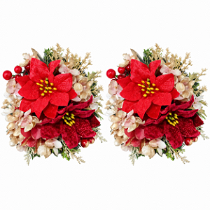 Jogo com 2 Guirlandas Bobeches Natalinas para Castiçais Flores 18cm