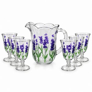 Jogo Com Jarra 1,3L e 6 Taças 240ml Lavanda Hand Painting Cristal