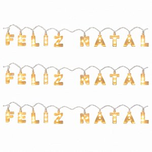 Jogo 3 Pisca Pisca Com Dizeres Feliz Natal 10 Leds Branco Quente 1M