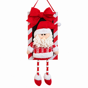 Placa Natalina de Pendurar Modelo Papai Noel Bochechas Iluminadas 53cm