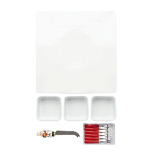 Kit Tábua Petisqueira Para Frios Patês 11 Peças de Porcelana