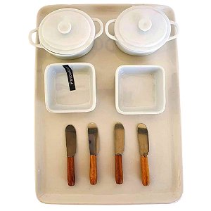 Kit P/ Queijos/Frios/Patês 9 Pçs Porcelana/Inox.