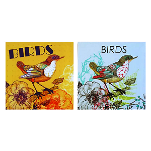 Jogo 2 Telas Canva Quadros 20x20cm Decorativos Pássaros - Birds.