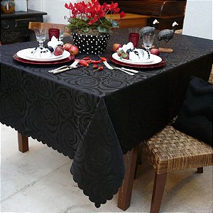 Toalha Mesa Retangular Preta Mehndi Rosas 160x270cm Saldão