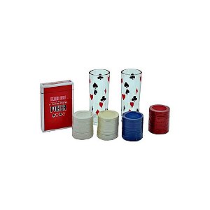Kit Jogo Poker Com Baralho Fichas e Copos de Naipes